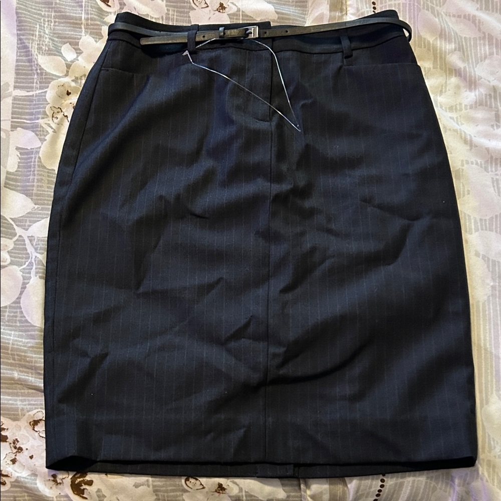 Calvin Klein charcoal gray Pinstripe Pencil Skirt with Belt
